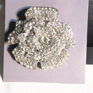 VINTAGE STYLE FLOWER RHINESTONE BROOCH PIN 2"